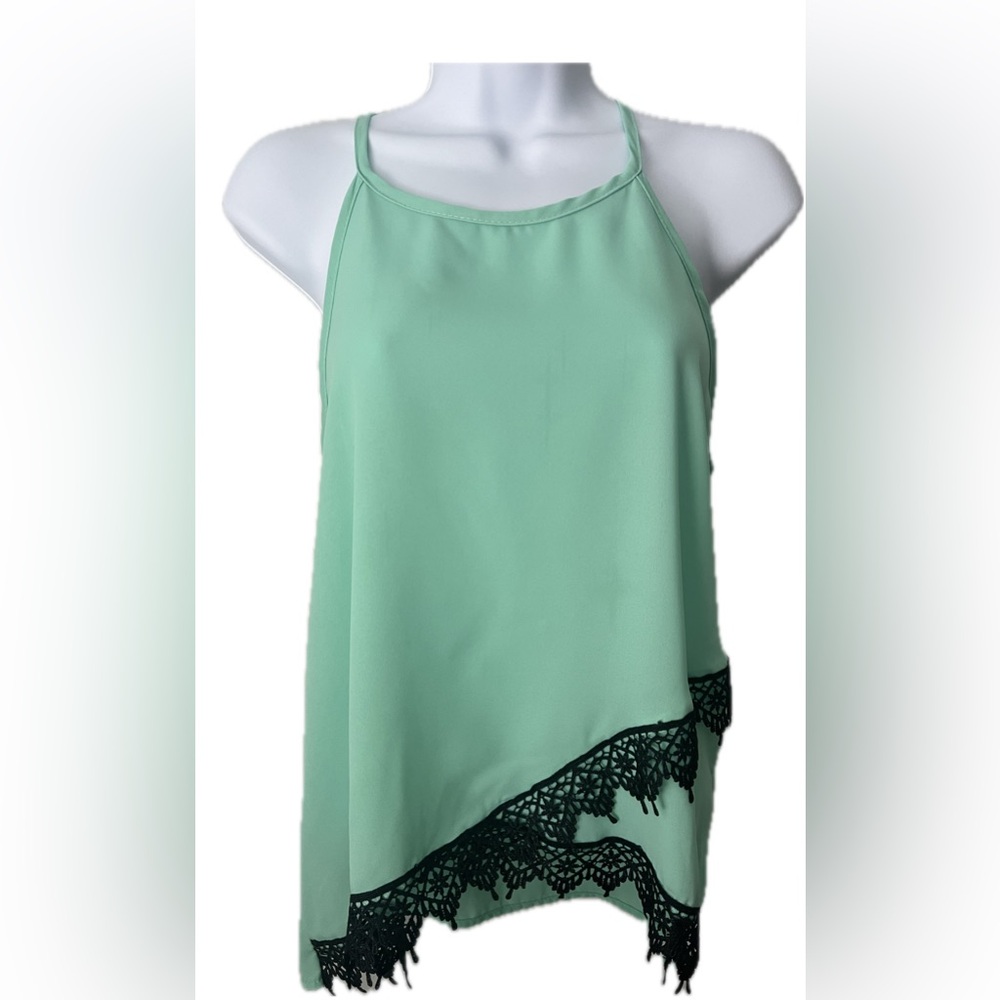 Mint Green Lace Trim Women's Top